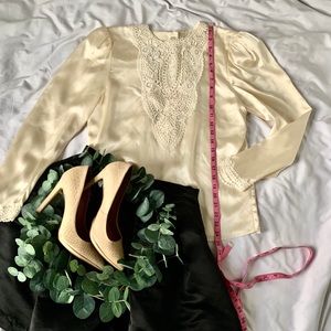 Cream silky lace top